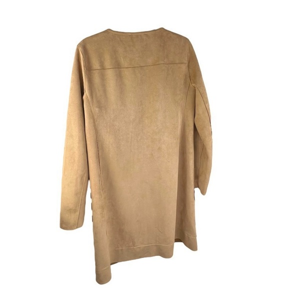 Joan Vass Womens M Soft Faux Suede Cardigan Carmel Long Coat Minimalistic - Picture 3 of 9